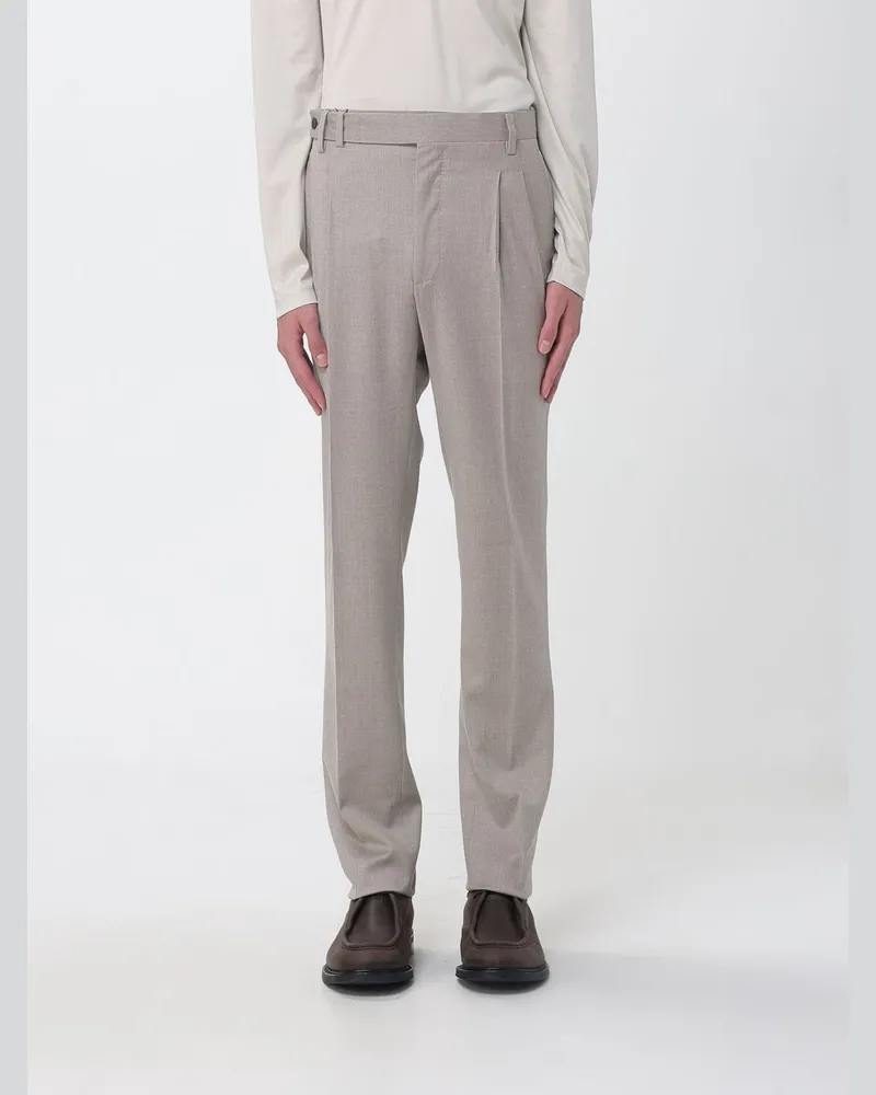 Luciano Barbera Slim-Fit Anzughose aus Wolle und Kaschmir mit Bundfalte Braun