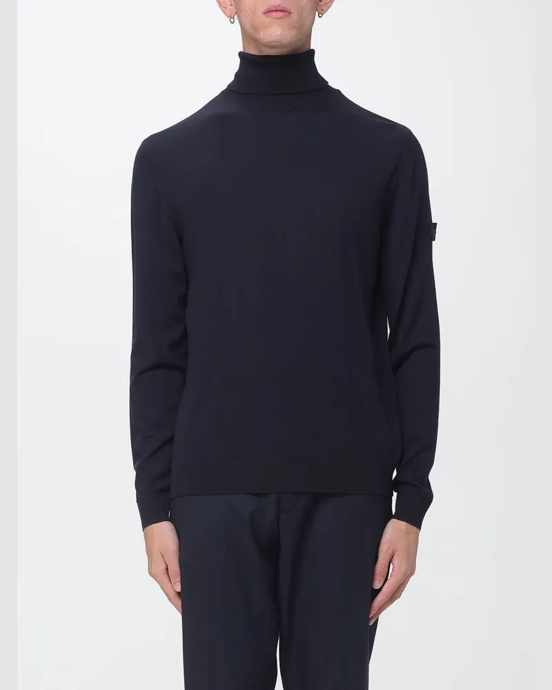 Peuterey Rollkragenpullover aus reiner Wolle mit langen Ärmeln und appliziertem Logo-Patch Blau