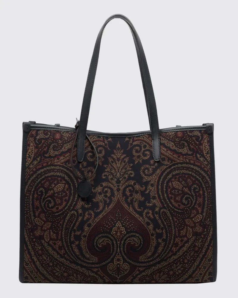 Etro Paisley-Tote-Bag aus Baumwoll-Canvas mit Doppelgriffen und Pegaso-Logo Schwarz