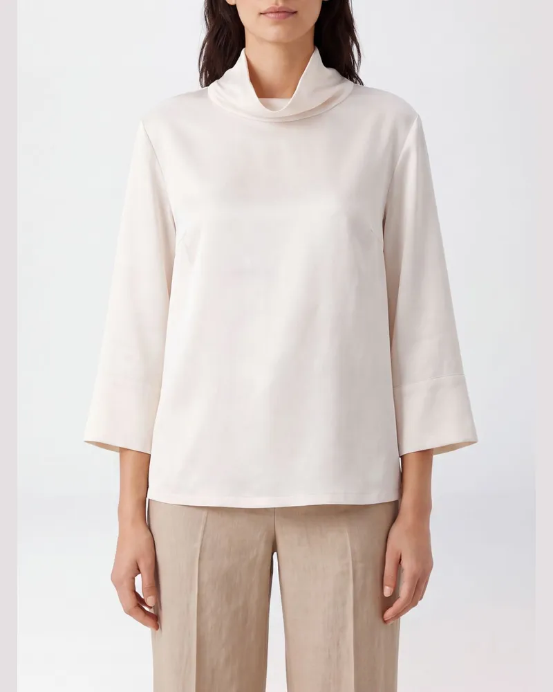 By Malene Birger Satinbluse mit Trichterkragen und langen Ärmeln Gelb