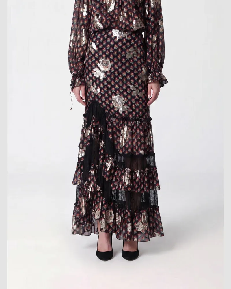 Etro Asymmetrischer langer Seidenrock mit floralem Jacquard und Spitzeneinsätzen Bunt