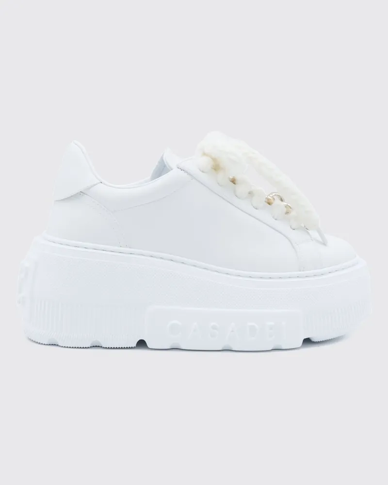 Casadei Nexus Plateau-Sneakers aus Leder mit Blumenstickerei Weiß