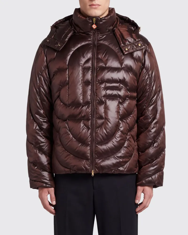 Casablanca Paris Kurze Stepp-Daunenjacke aus Nylon mit abnehmbarer Kapuze Braun