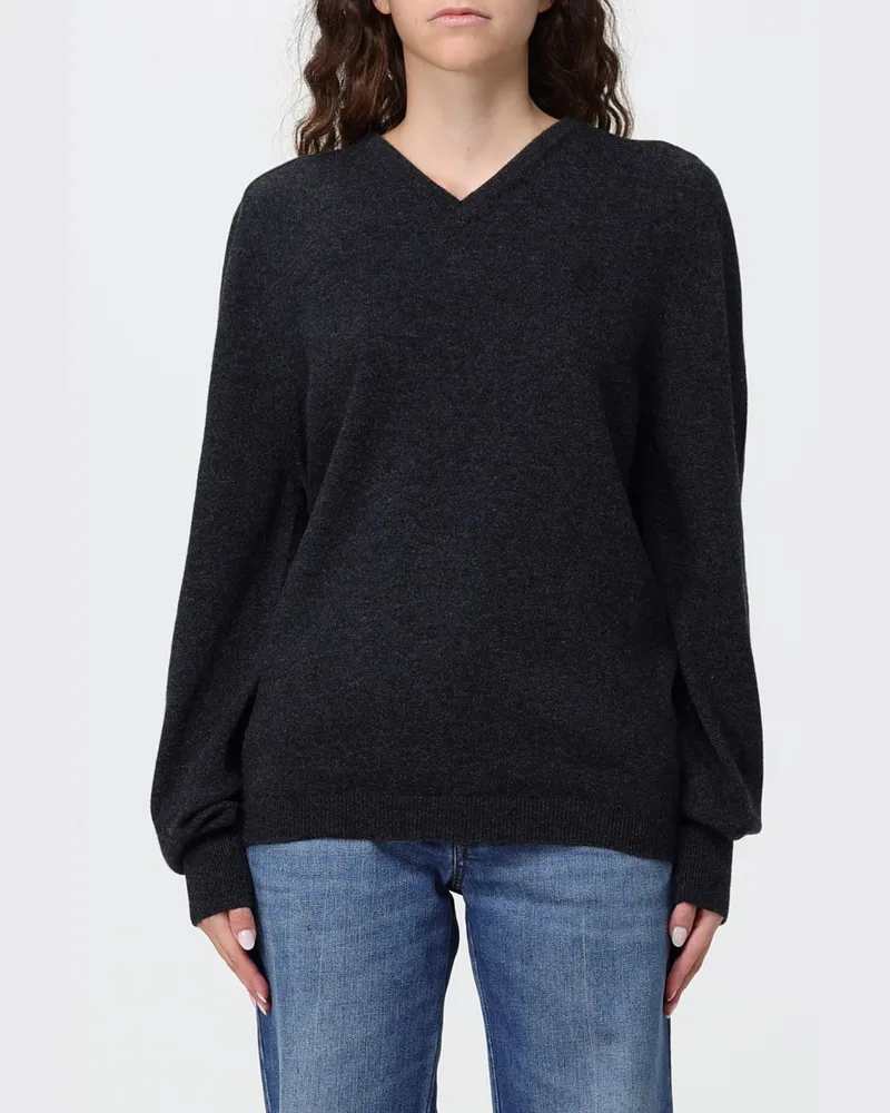 Gucci Pullover mit V-Ausschnitt aus reinem Kaschmir mit gerippten Bündchen Grau