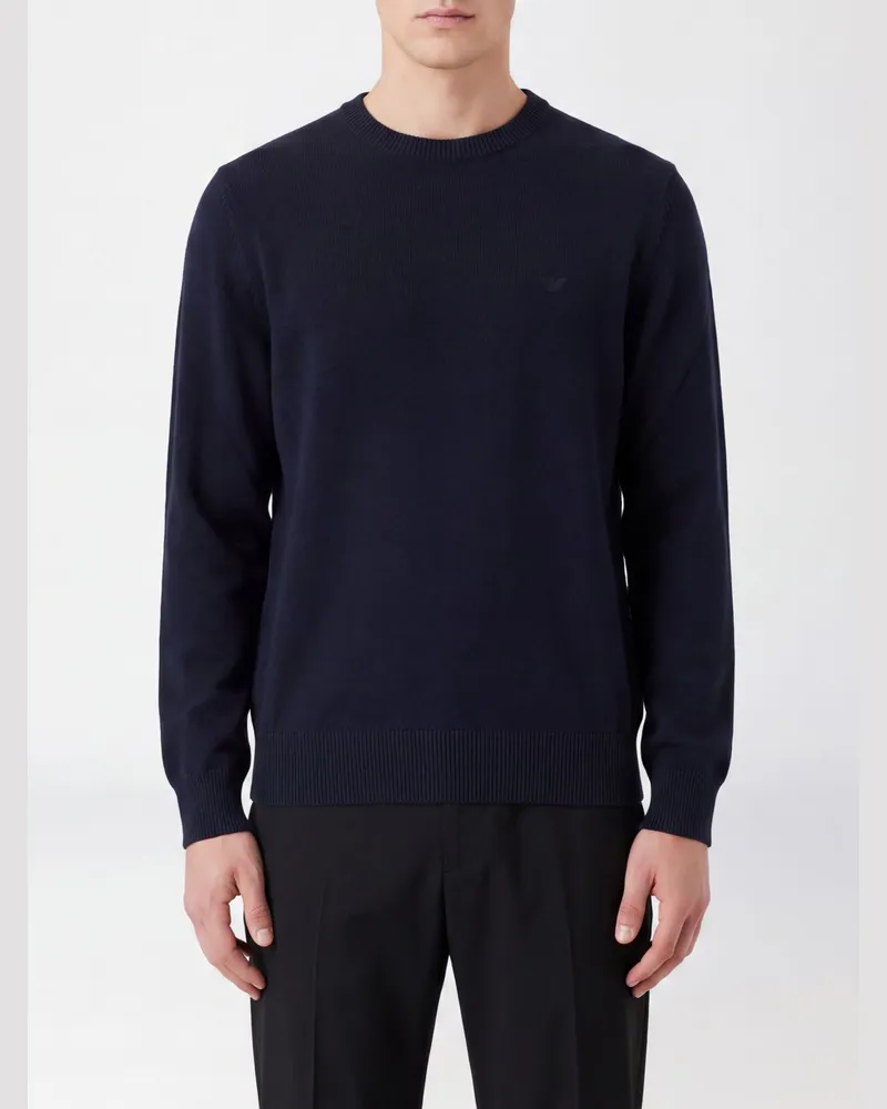 Emporio Armani Baumwollpullover mit Rundhals und ikonischem Adler-Logo Blau