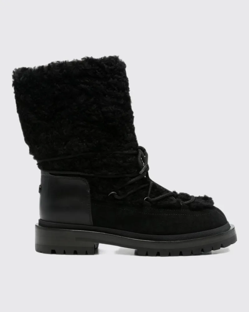 Sergio Rossi Combat-Boots aus Veloursleder und Merinowolle mit gezahnter Sohle Schwarz