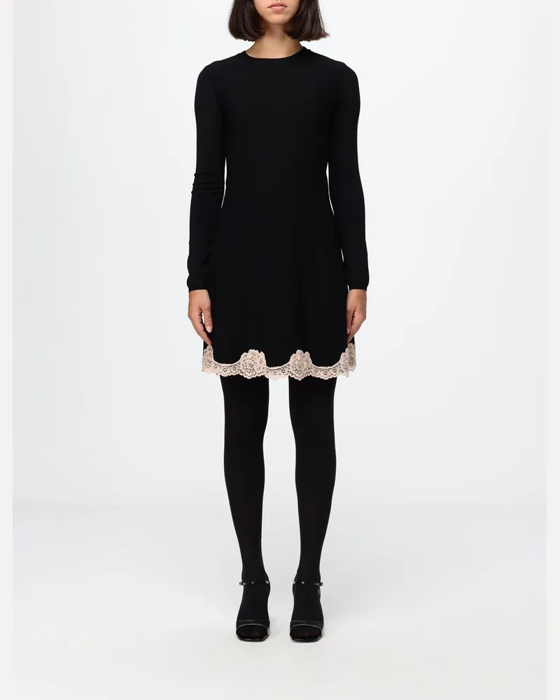 Valentino Garavani Minikleid aus Crêpe mit Spitzeneinsätzen Schwarz