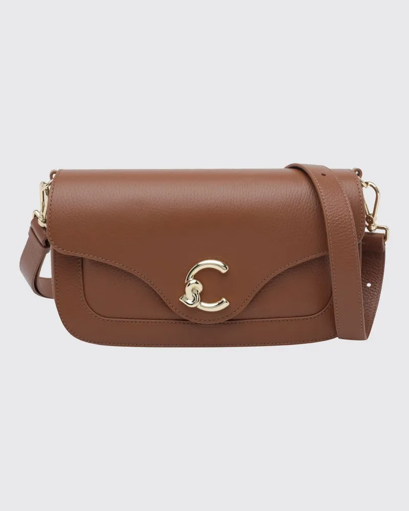 Coccinelle Umhängetasche C-Me aus genarbtem Leder mit Patte Braun