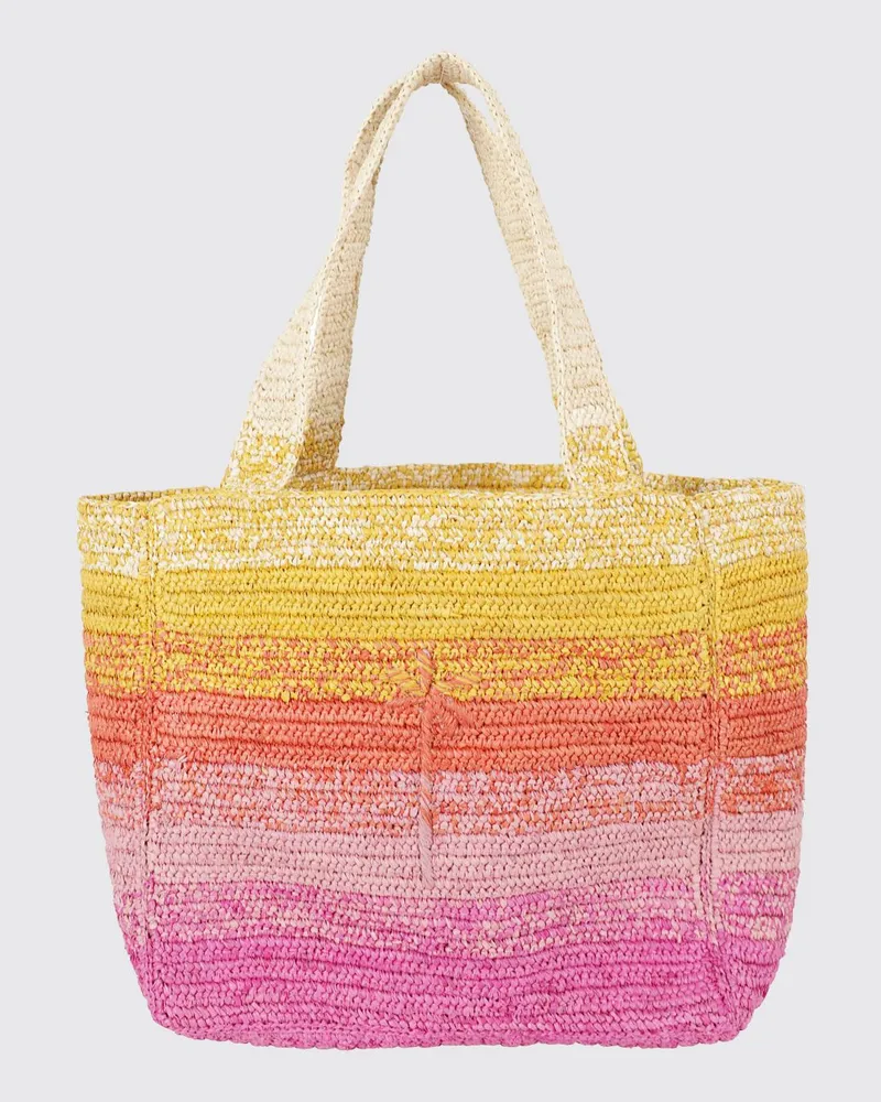 Manebí Zuma Schultertasche von aus Raffia mit bunten Streifen und Logostickerei Orange