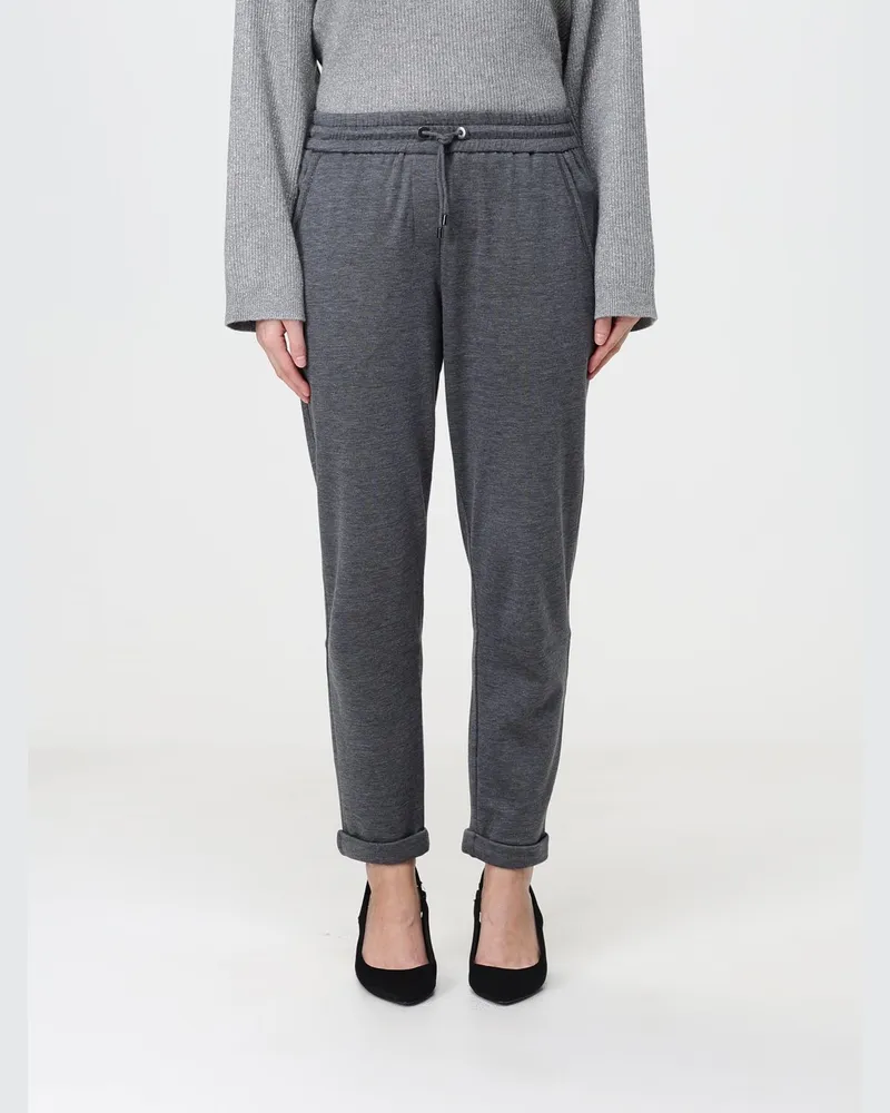 Brunello Cucinelli Jogginghose aus Baumwolle mit geradem Bein und Monili Grau