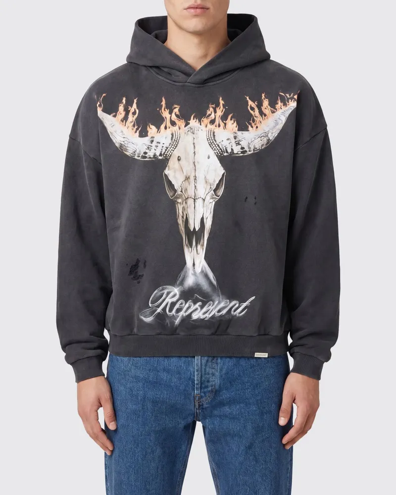 REPRESENT Baumwoll-Kapuzenpullover mit Logo Schwarz