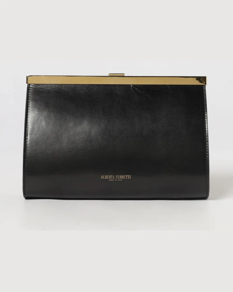Alberta Ferretti Clutch aus Glattleder mit abnehmbarem Kettenriemen Schwarz