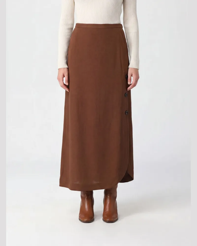 Max Mara Langer Viskose-Rock mit hoher Taille und Seitenschlitz Braun