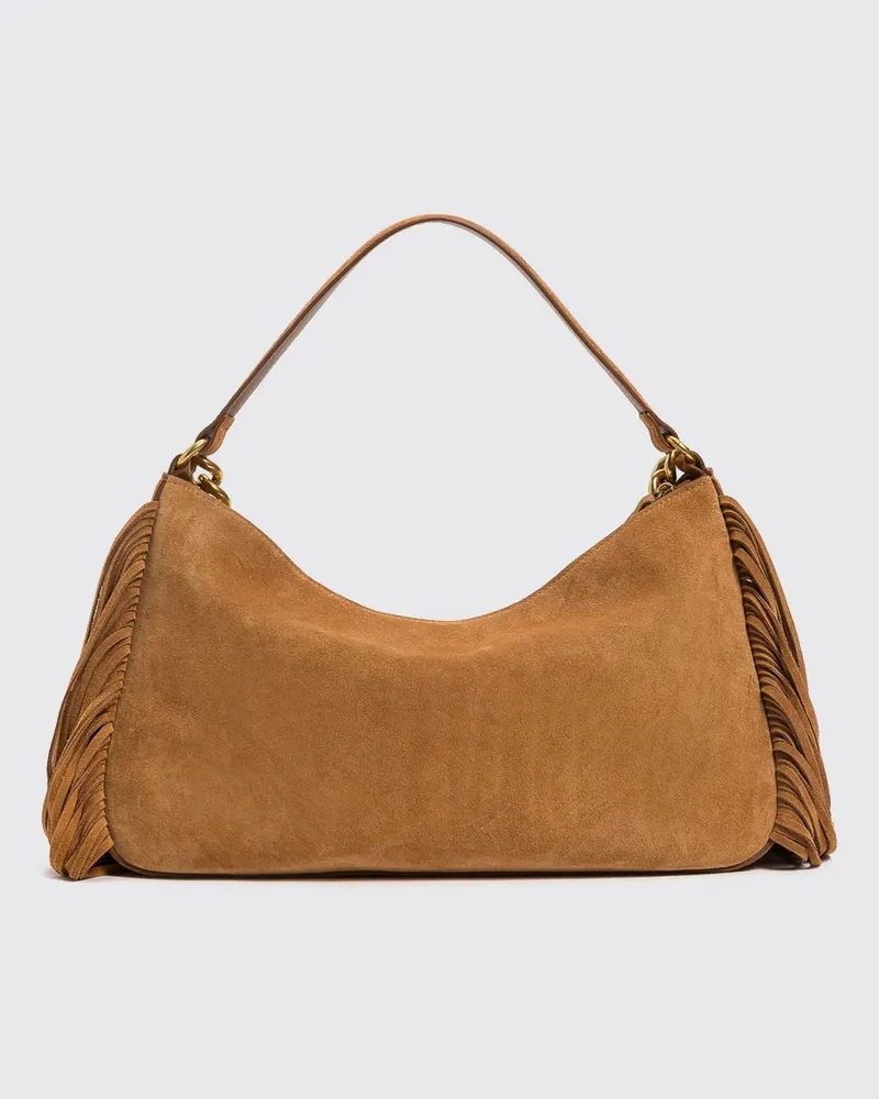 Twin-Set Schultertasche aus Veloursleder von mit Fransen und Reißverschluss Braun