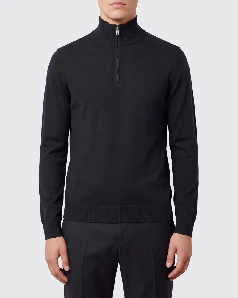 Paul Smith Rollkragenpullover aus reiner Merinowolle mit halbem Reißverschluss Schwarz