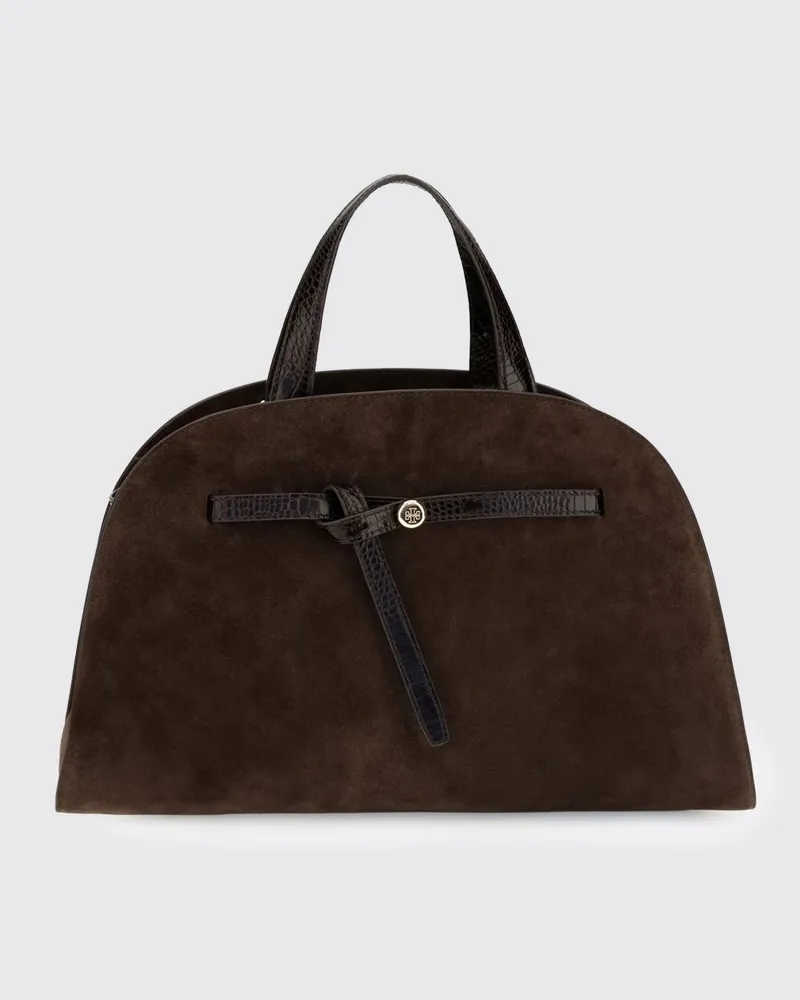 Tory Burch Romy Handtasche aus Leder und Veloursleder mit Double T-Logo Braun
