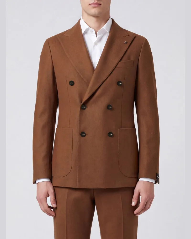 Tagliatore Zweireihiger Blazer aus reiner Kamelwolle mit aufgesetzten Taschen Braun