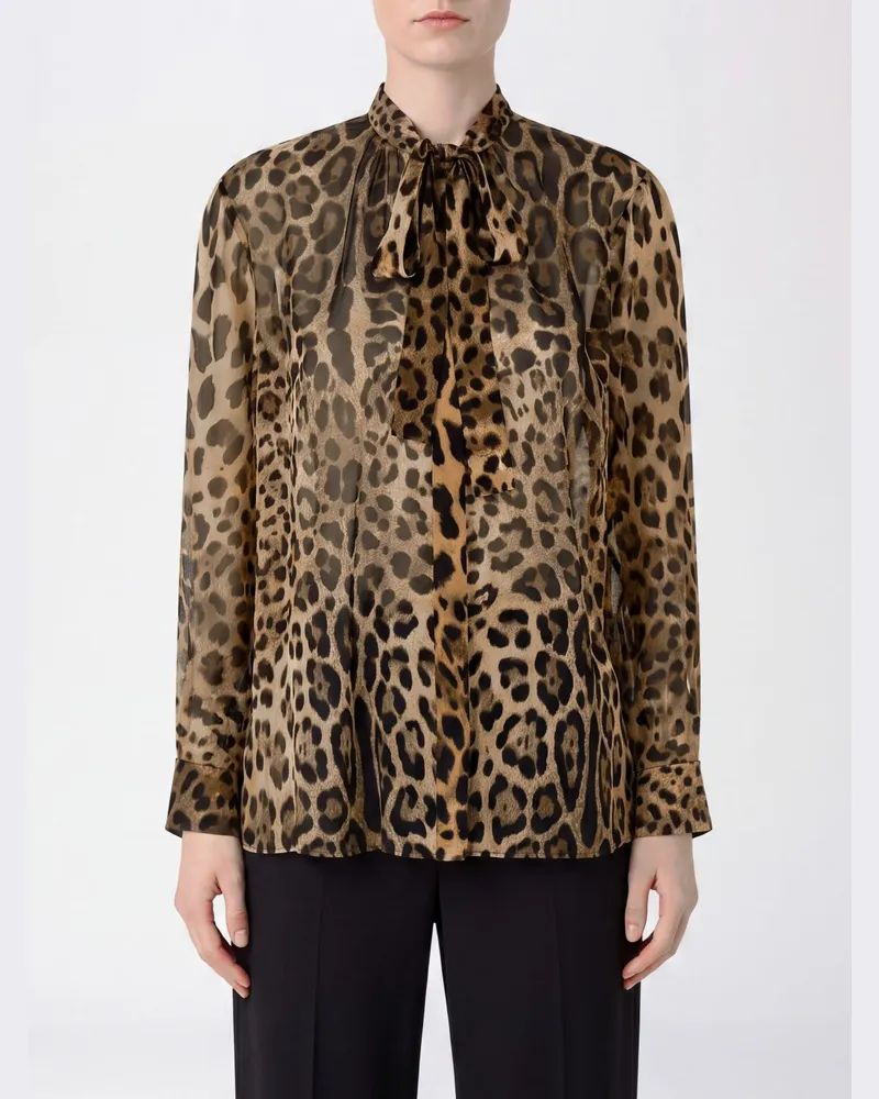Dolce & Gabbana DOLCE  GABBANA Seidenbluse Dolce & Gabbana mit Animal-Print und Schluppenkragen Bunt