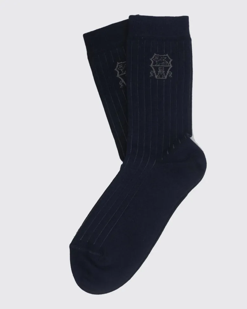 Brunello Cucinelli Gerippte Baumwollsocken mit Logo Schwarz