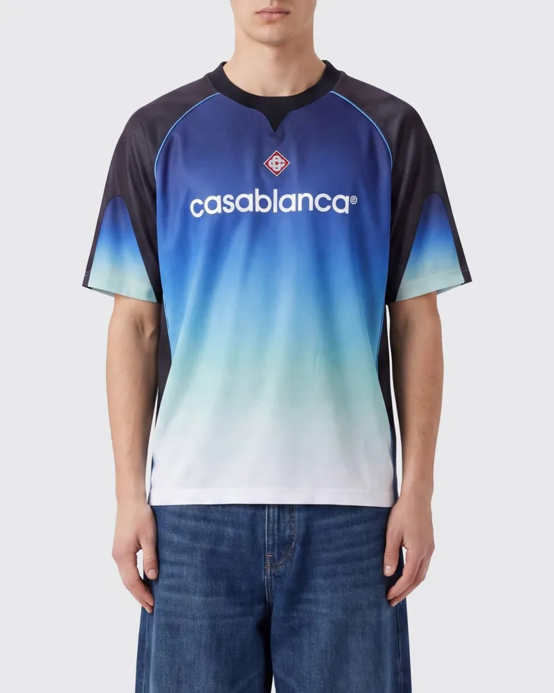 Casablanca Paris Polyester-T-Shirt mit Rundhalsausschnitt mit Grafikdruck und Logo Blau