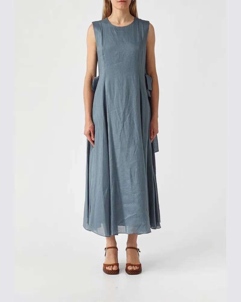 Max Mara Midi-Kleid aus Ramie Blau