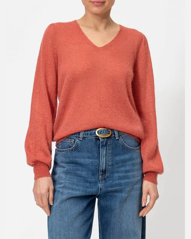 Twin-Set V-Ausschnitt Pullover aus Wollmischung mit gerafften Schultern Braun