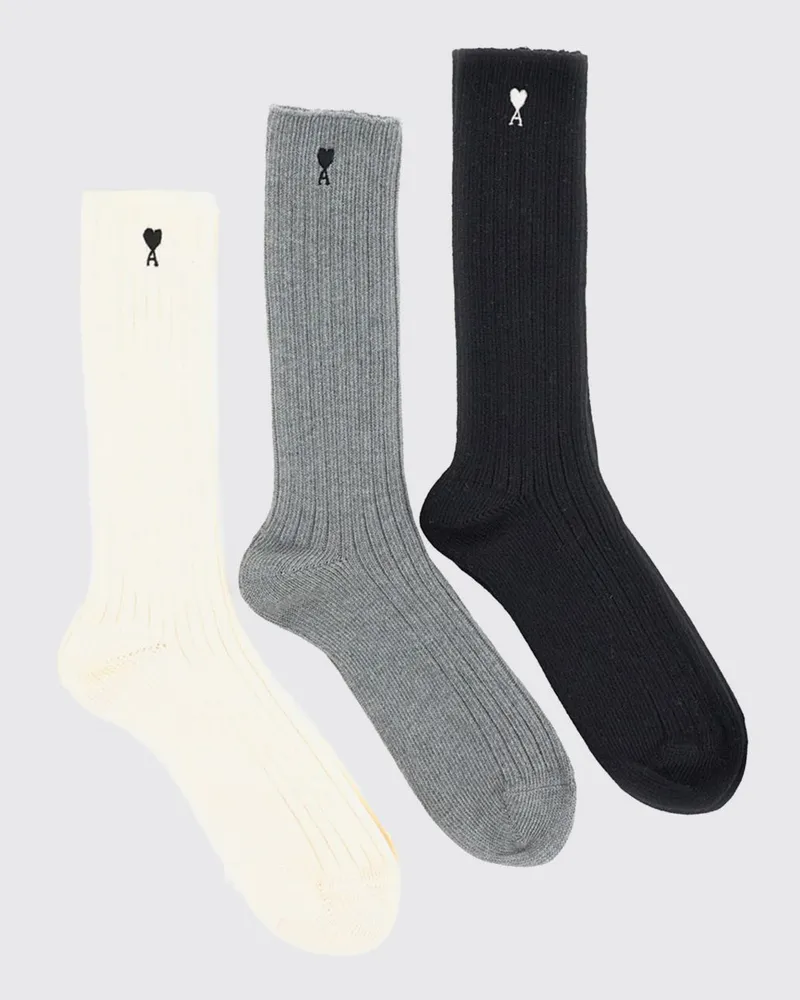 AMI Paris Set aus drei Paar gerippten Baumwollsocken mit gesticktem Logo Bunt