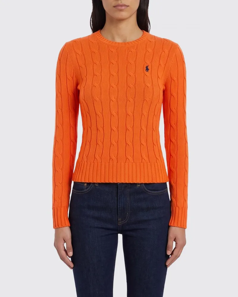 Ralph Lauren Rundhalspullover aus verflochtener Baumwolle mit Pony-Logo Orange
