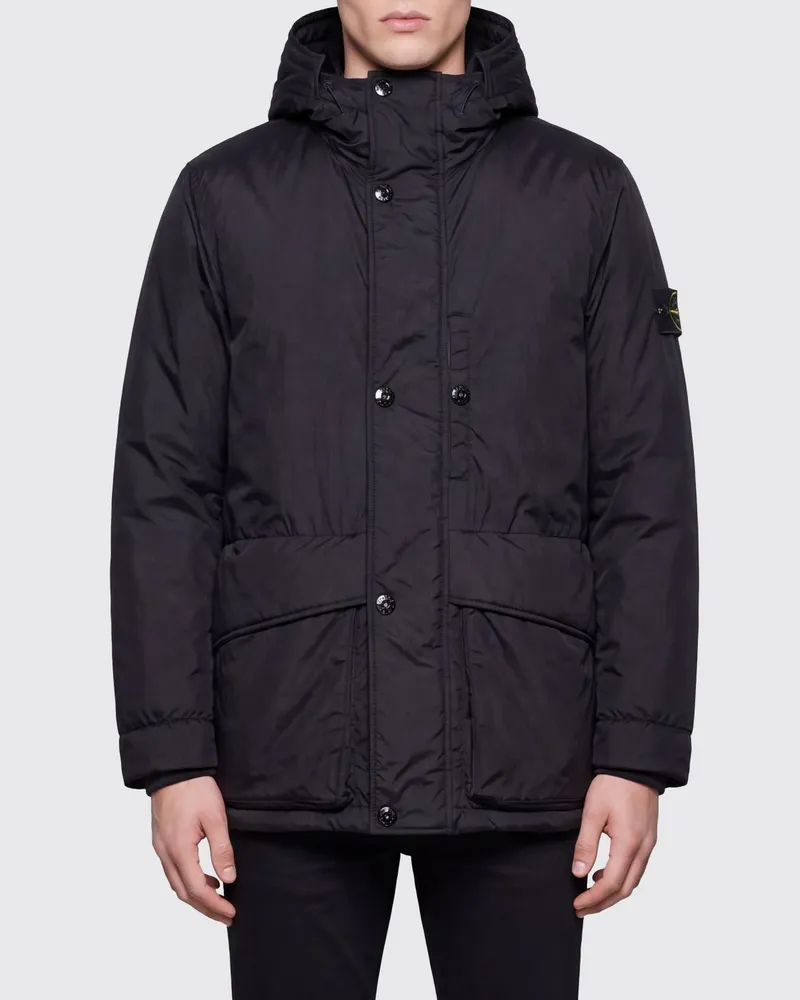 Stone Island Kurzer wasserabweisender Parka mit verstellbarer Kapuze und Logo Blau