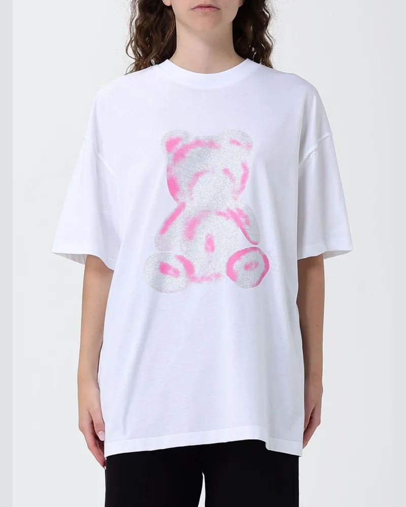 DISCLAIMER Oversize-T-Shirt von aus Baumwolle mit Teddybär-Print und Rundhalsausschnitt Weiß