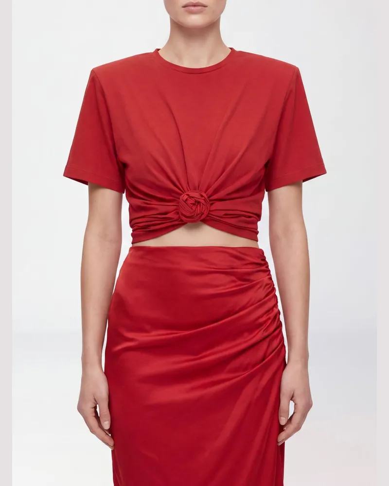 Magda Butrym Cropped-Top mit Blumenapplikation und gepolsterten Schultern Rot