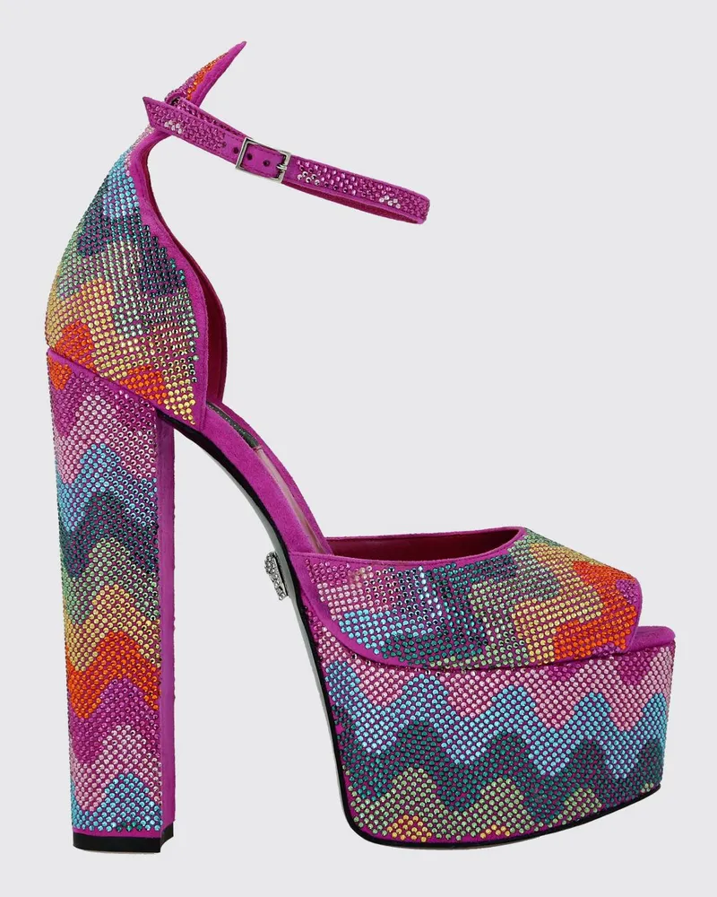 Philipp Plein Plateau-Sandalen aus Wildleder mit abstraktem Druck und Strass Bunt