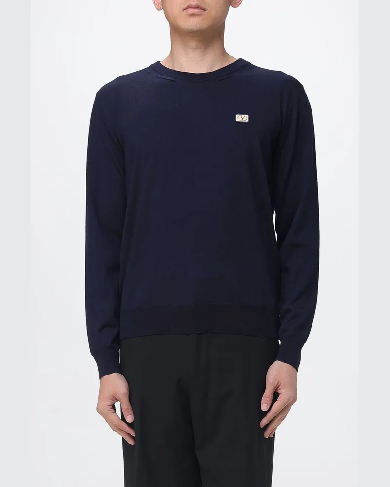Valentino Garavani Rundhals-Pullover aus Wolle mit Logo Blau