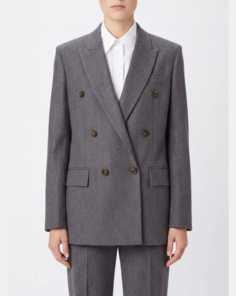 Stella McCartney Zweireihiger Blazer aus reiner Wolle mit steigendem Revers Grau