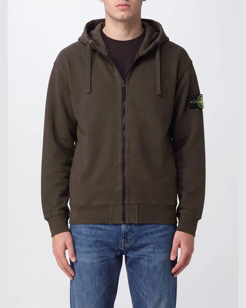 Stone Island Bio-Baumwoll-Kapuzenjacke mit Reißverschluss von mit Kompass-Logo Grau
