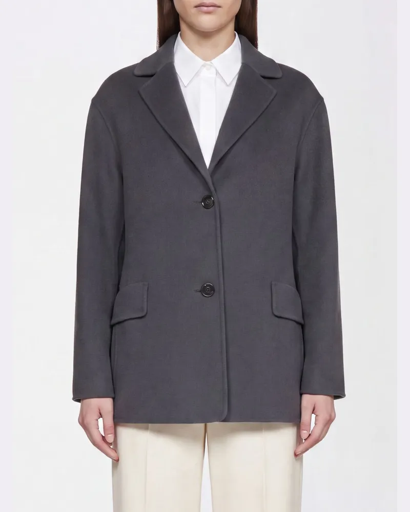 Max Mara Kurzer Einreiher-Mantel aus reiner Schurwolle mit Reverskragen Charcoal