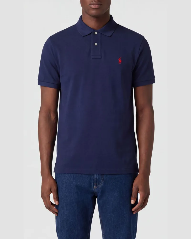 Ralph Lauren Kurzärmeliges Baumwoll-Poloshirt mit kontrastierendem gesticktem Logo Navy