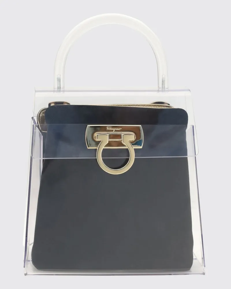 Ferragamo PVC-Handtasche mit Gancini-Verschluss und röhrenförmigem Griff Schwarz