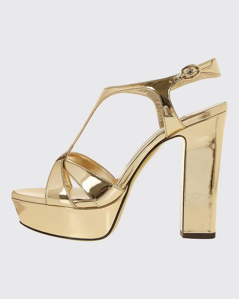 Jimmy Choo Kesia Sandale aus laminiertem Lackleder Gold