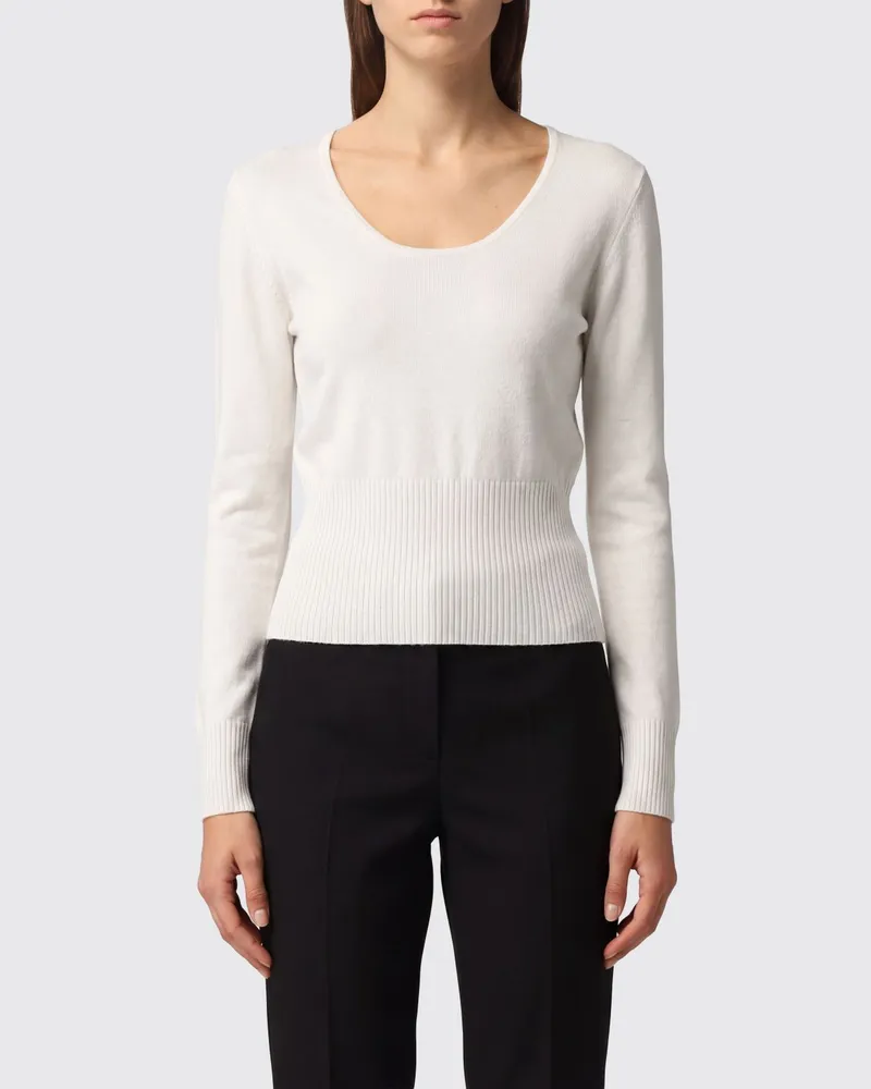 Max Mara Slim-Fit-Rundhalspullover aus Wolle und Kaschmir mit Rippbündchen Weiß