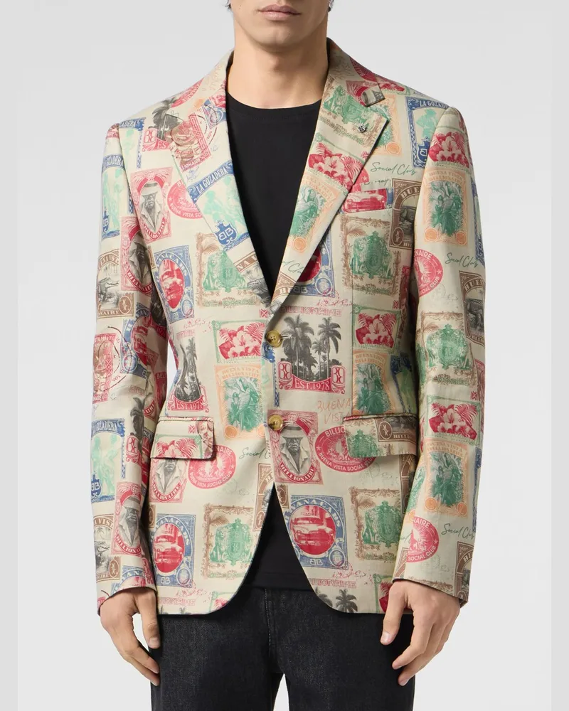 Billionaire Einreihiger Leinenblazer mit Grafikprint und Reverskragen Bunt