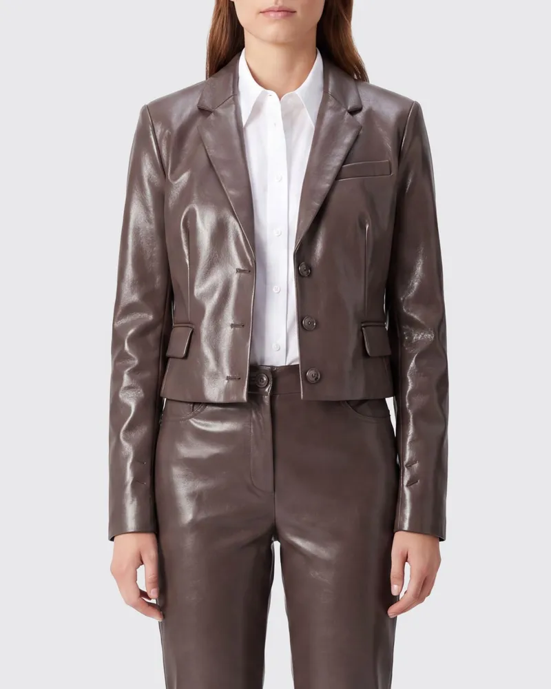 ANDAMANE Slim Fit Einreiher-Blazer aus Kunstleder Braun