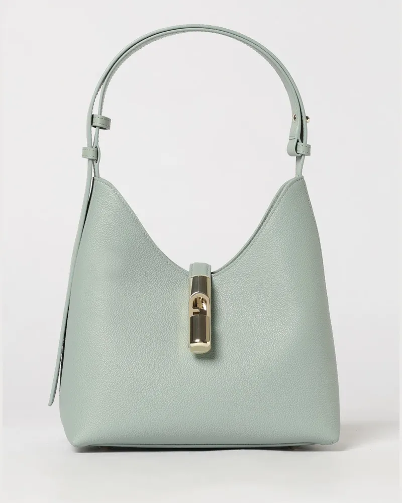 Furla Goccia Schultertasche aus genarbtem Leder mit Schnappverschluss Himmelblau