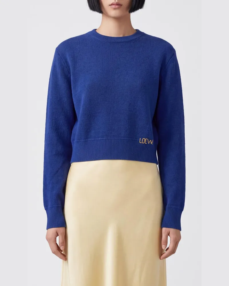 Loewe Langärmliger Pullover aus Wolle mit Kontrastlogo Blau