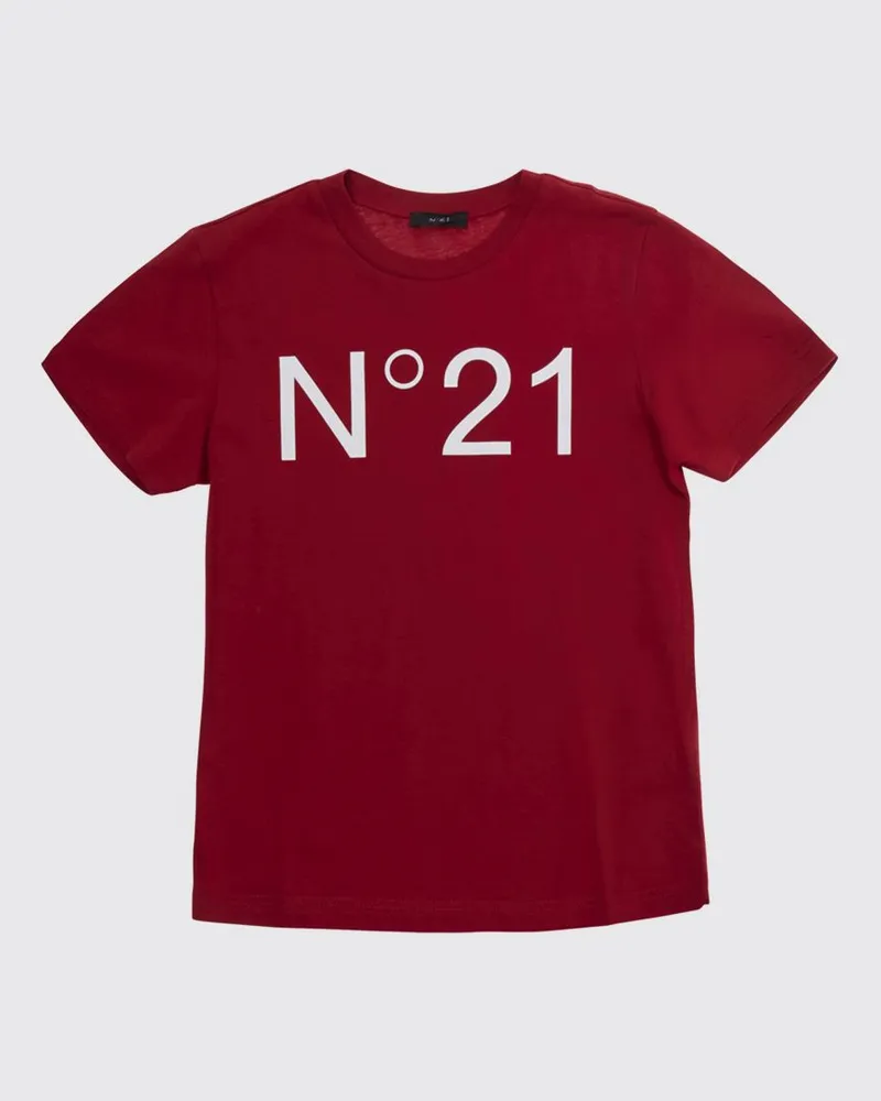 N° 21 Kurzärmeliges Baumwoll-T-Shirt mit Logo-Print für Jungen Rot