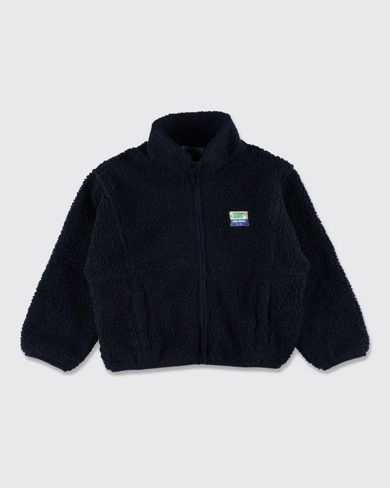 American Vintage Kurze Jungen-Jacke aus recyceltem Fleece mit Stehkragen Blau