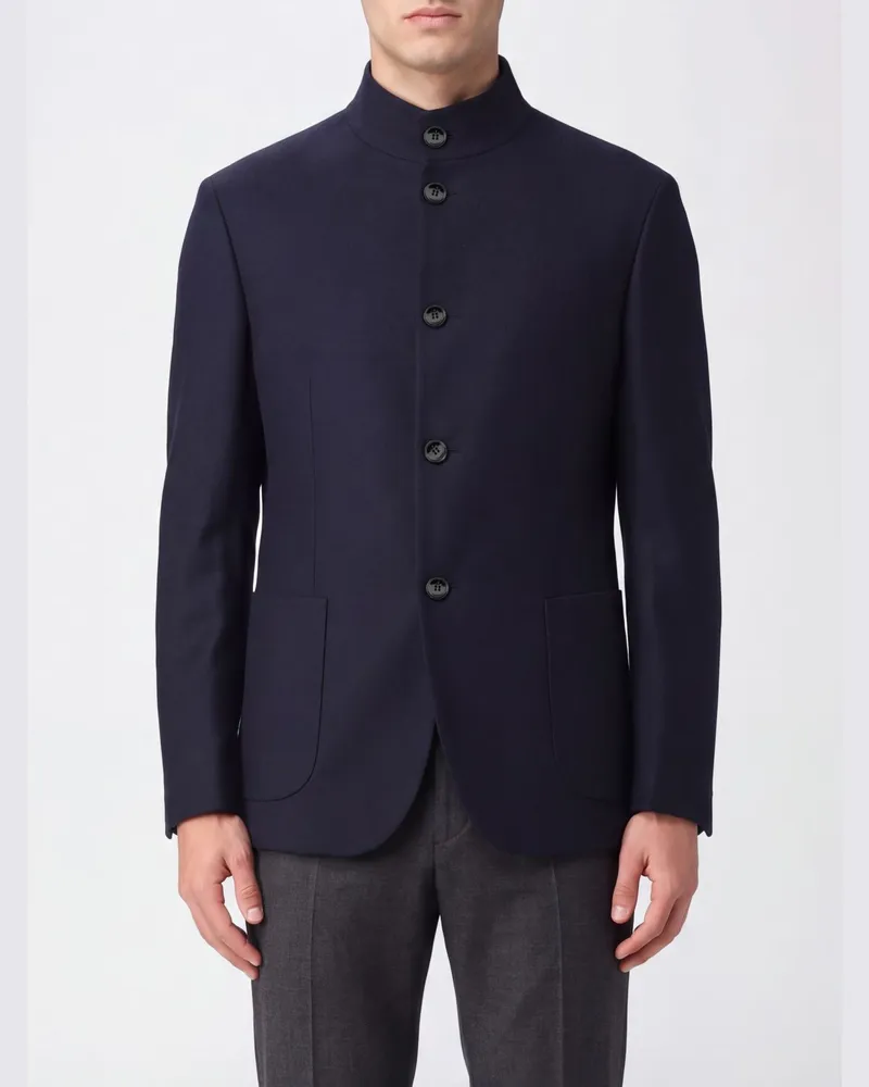 Giorgio Armani Einreihiger Slim Fit Blazer aus reiner Schurwolle mit Stehkragen von Navy