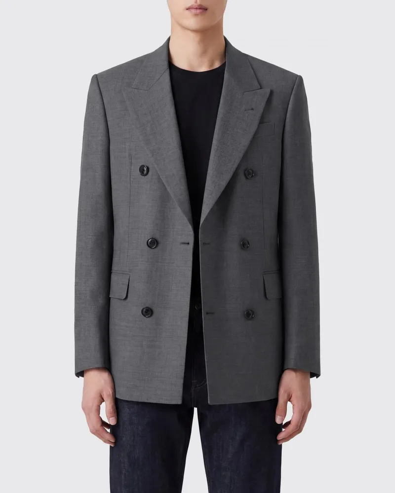 Emporio Armani Zweireihiger Blazer aus Schurwolle mit fallendem Revers Grau