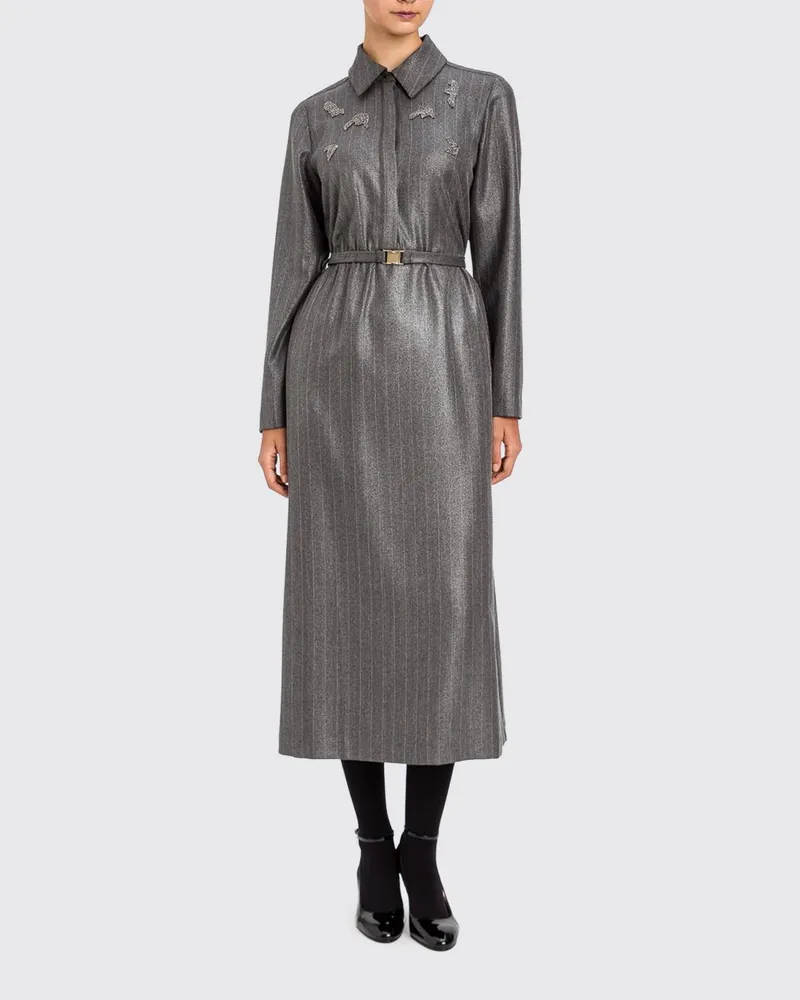 Twin-Set Midi-Hemdblusenkleid aus Nadelstreifenstoff mit Gürtel Charcoal