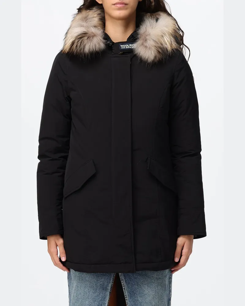 Woolrich Wasserabweisender knielanger Arctic-Parka mit Shearling-Kapuze Schwarz